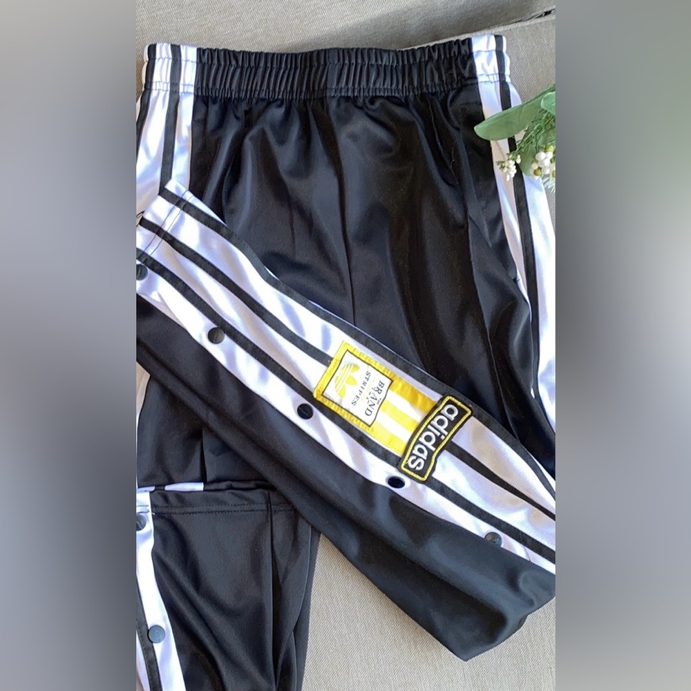 Adidas Vintage Adibreak Pants Black with White Stripes and Yellow Badge